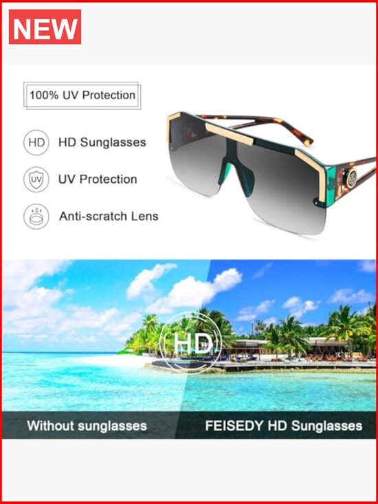 Square Oversized Shield Sunglasses UV400 One Piece Lens main image 6